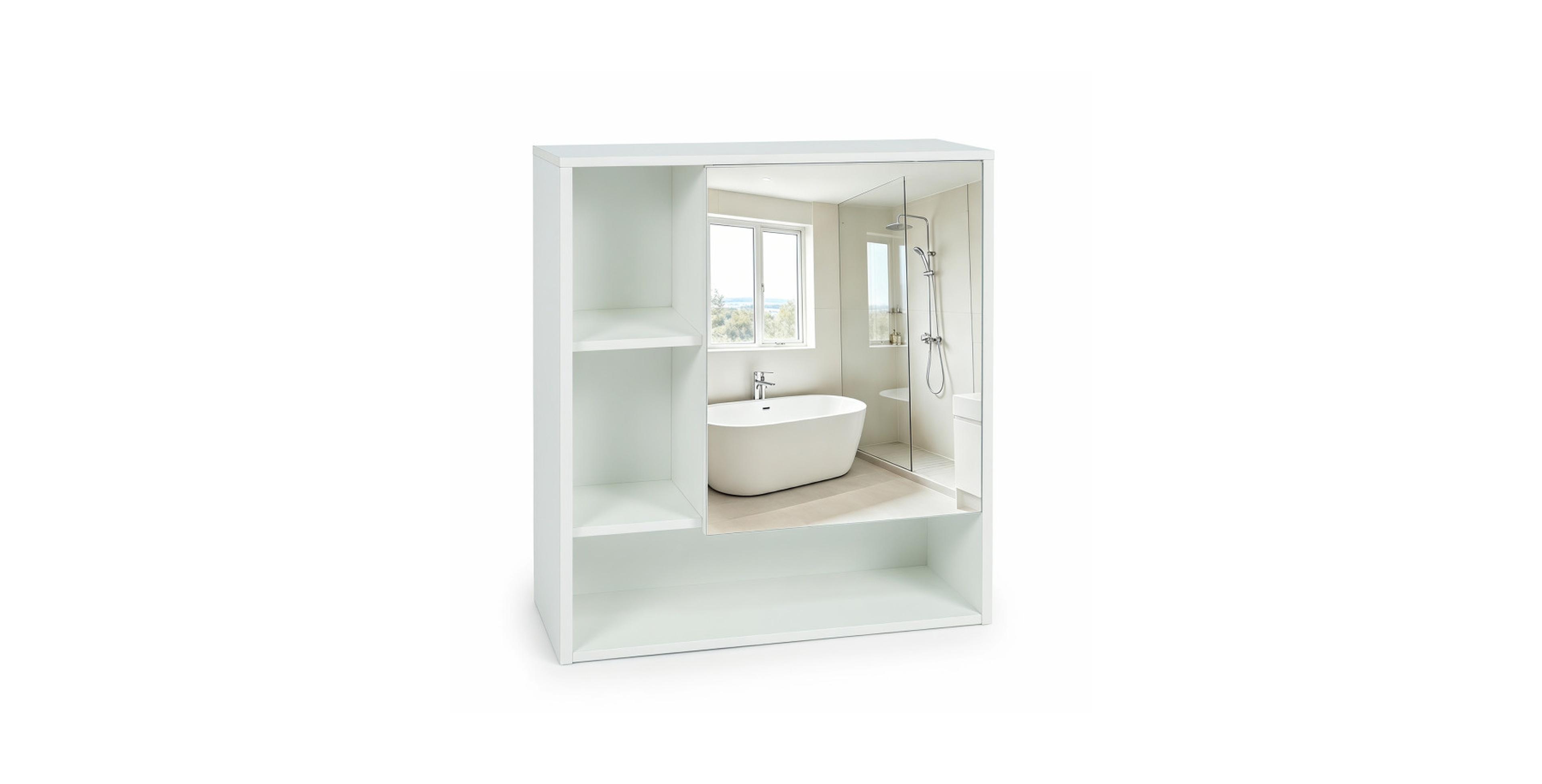 Hongge Wall Mounted Mirror Cabinet with Two Hidden Shelf Tiers