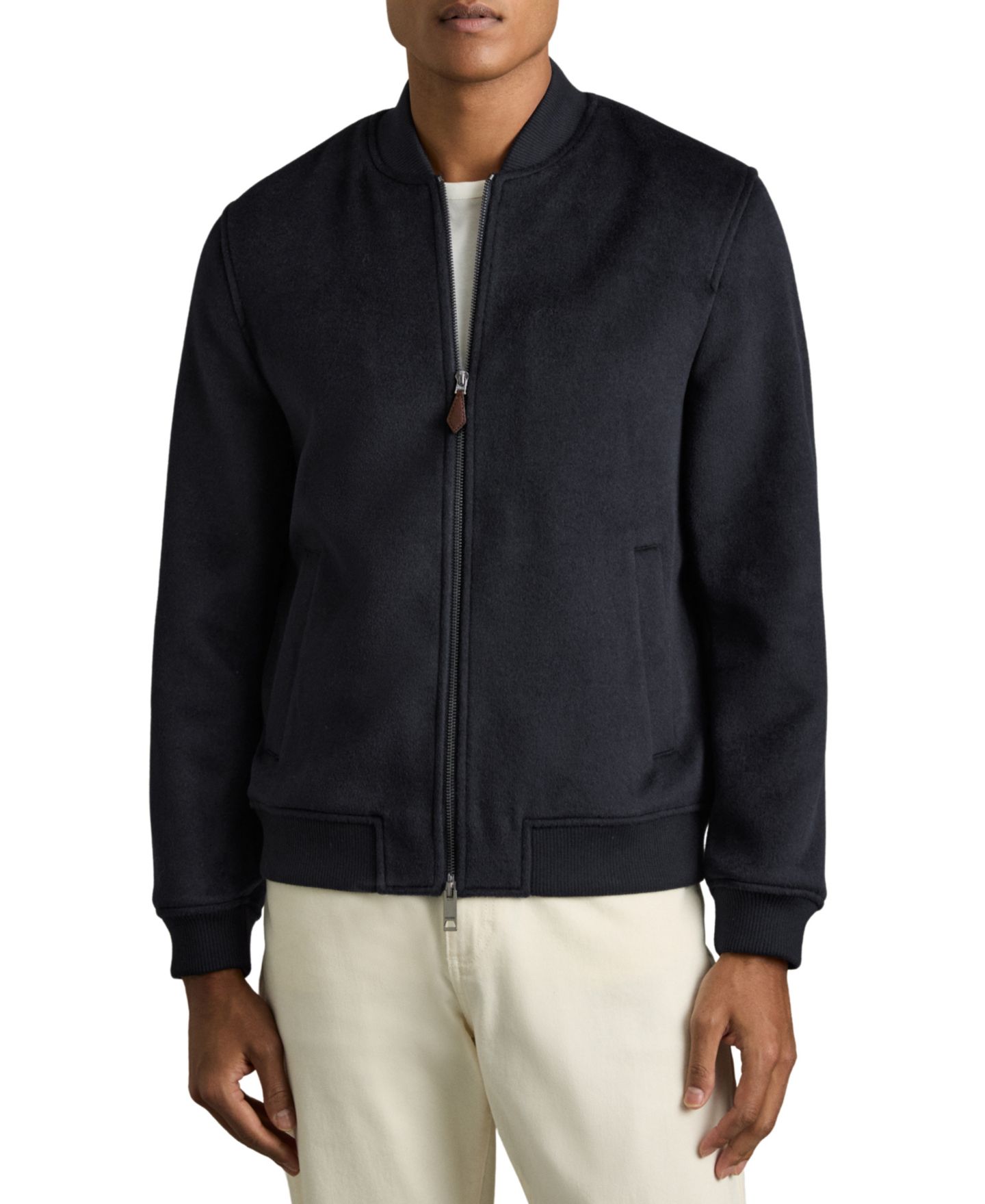 Мужская куртка REISS Harlan Long-Sleeve Wool-Blend Bomber, цвет: Тёмно-синий — фото 1