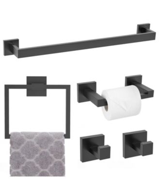 5 Piece 23.6" Bathroom Hardware Matte Black Towel Bar Set Wall-Mounted