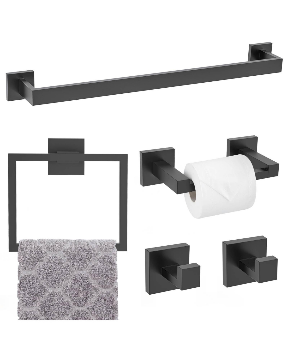 Cyqbd 5 Piece 23.6" Bathroom Hardware Matte Black Towel Bar Set Wall-Mounted - Black