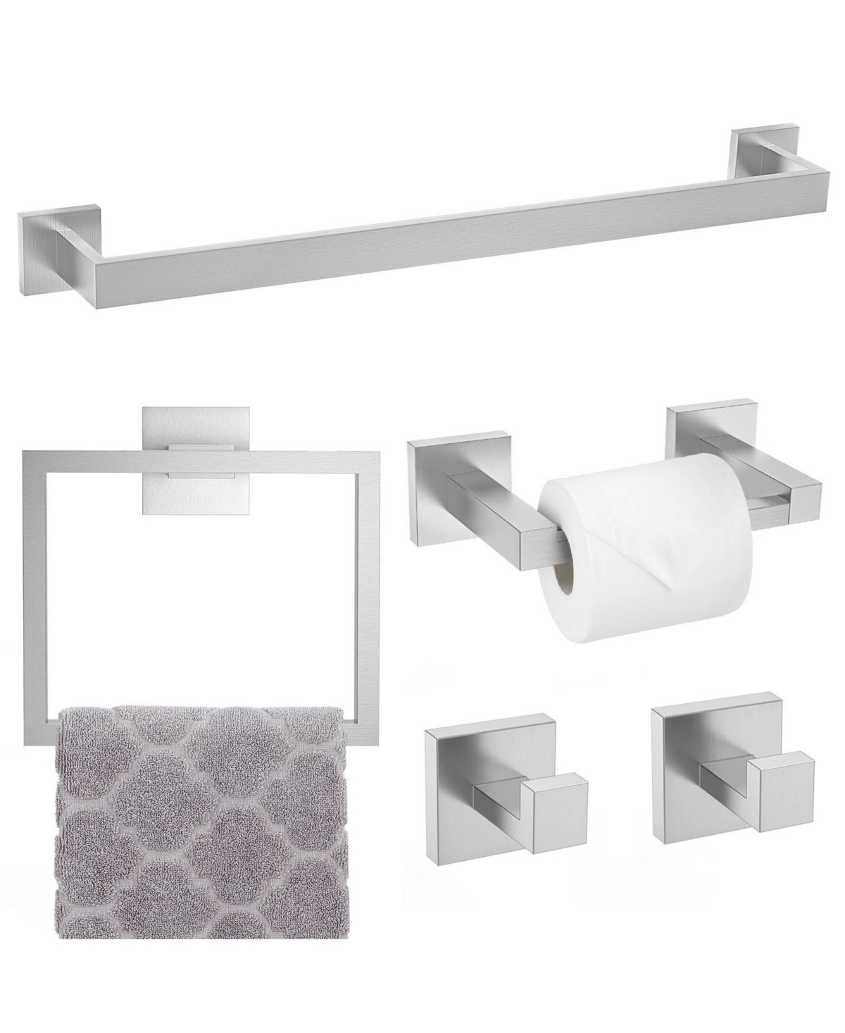 Cyqbd 5 Piece 23.6" Bathroom Hardware Matte Black Towel Bar Set Wall-Mounted - Brushed nickel