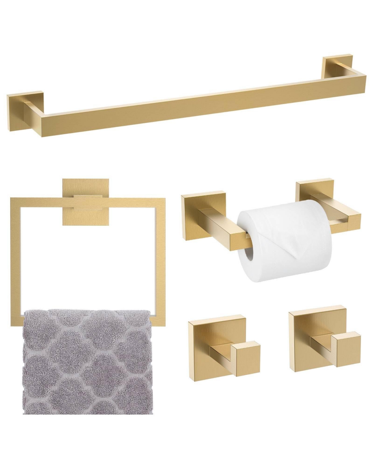 Cyqbd 5 Piece 23.6" Bathroom Hardware Matte Black Towel Bar Set Wall-Mounted - Gold