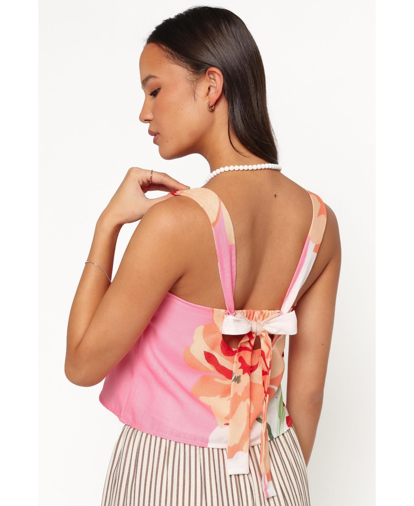 Женский топ Petal and Pup Oksana Square Neck Open-Back, цвет: Розовый с принтом — фото 5