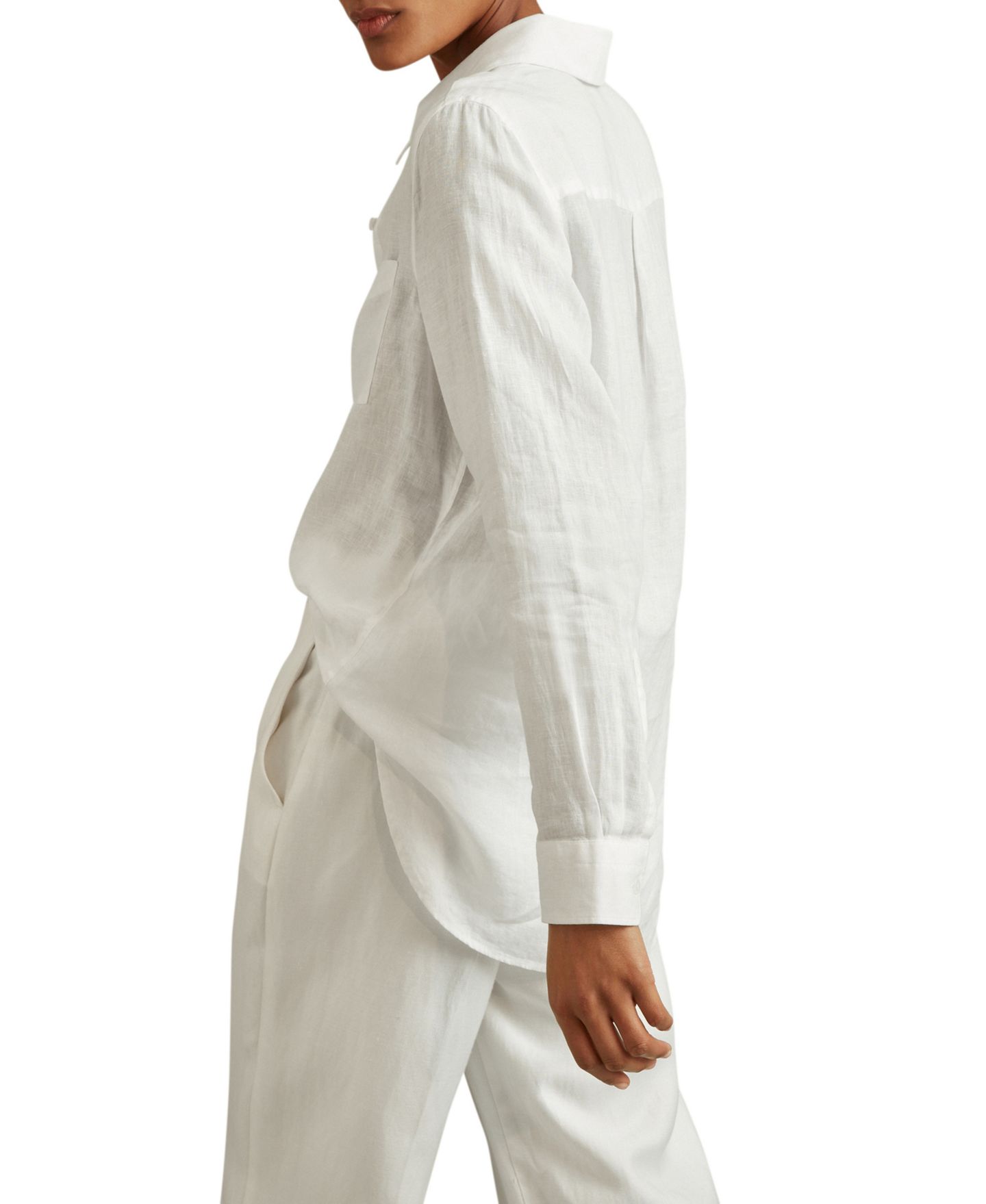 Женская рубашка REISS Campbell Linen Collared Long-Sleeve Patch-Pocket, цвет: Белый — фото 3