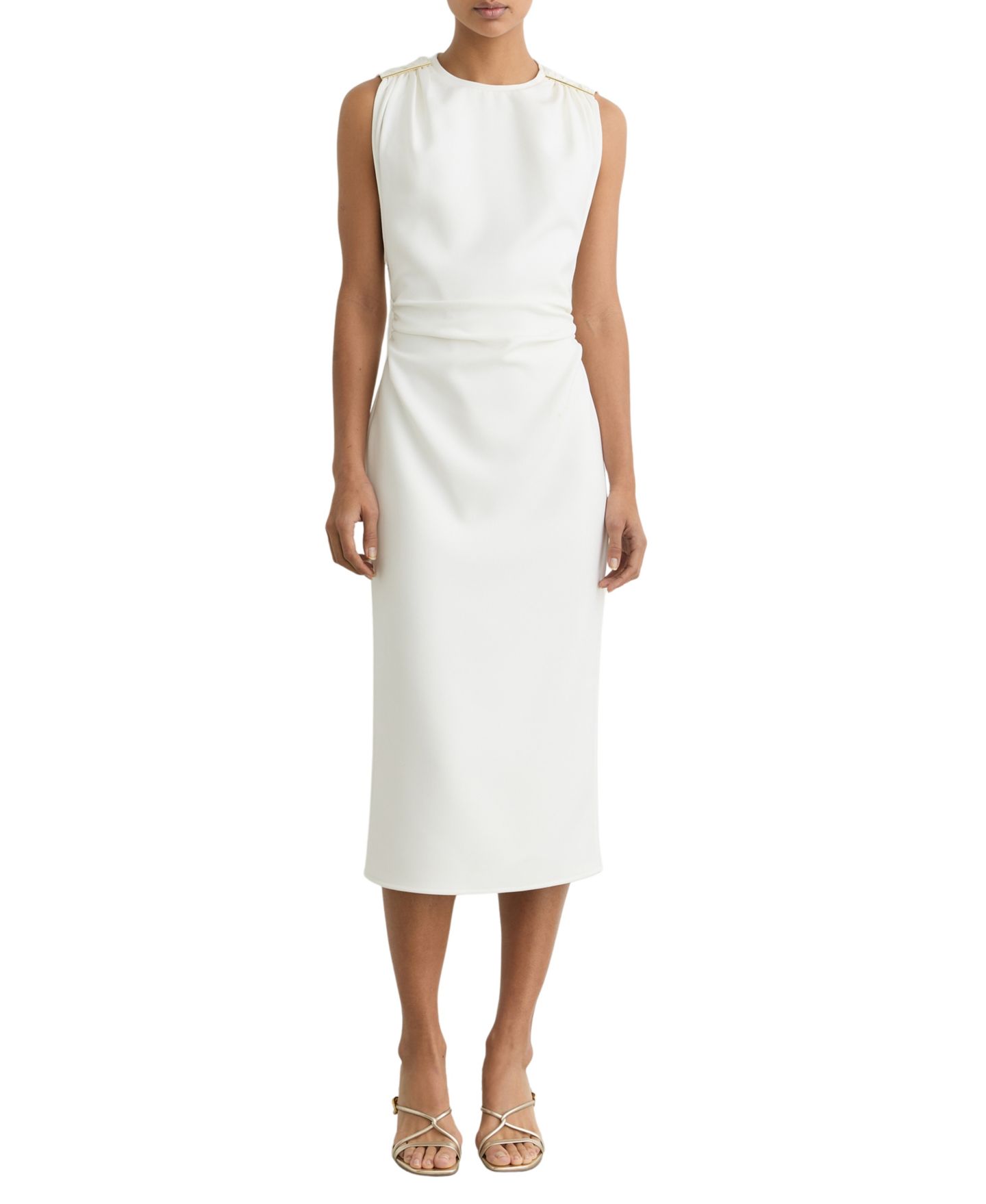 Женское платье REISS Bronte Sleeveless Crewneck Midi, цвет: Слоновая кость — фото 2