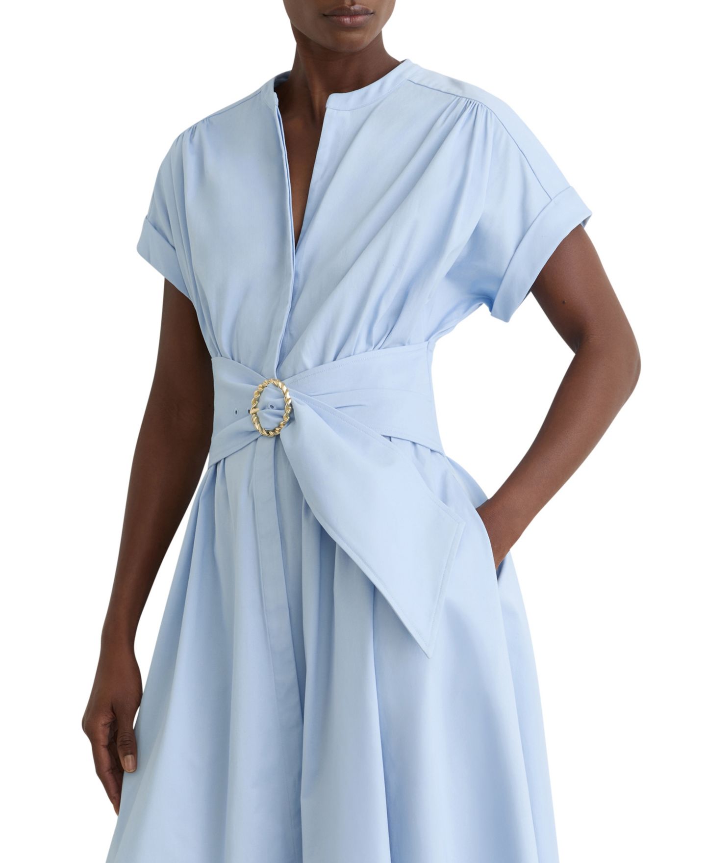 Женское платье REISS Sally Short-Sleeve Cotton-Blend Midi Shirt Dress, цвет: Синий — фото 2