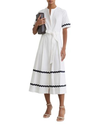 Women's Rick Rack Detail Midi A-Line Mandarin Collar Dress
