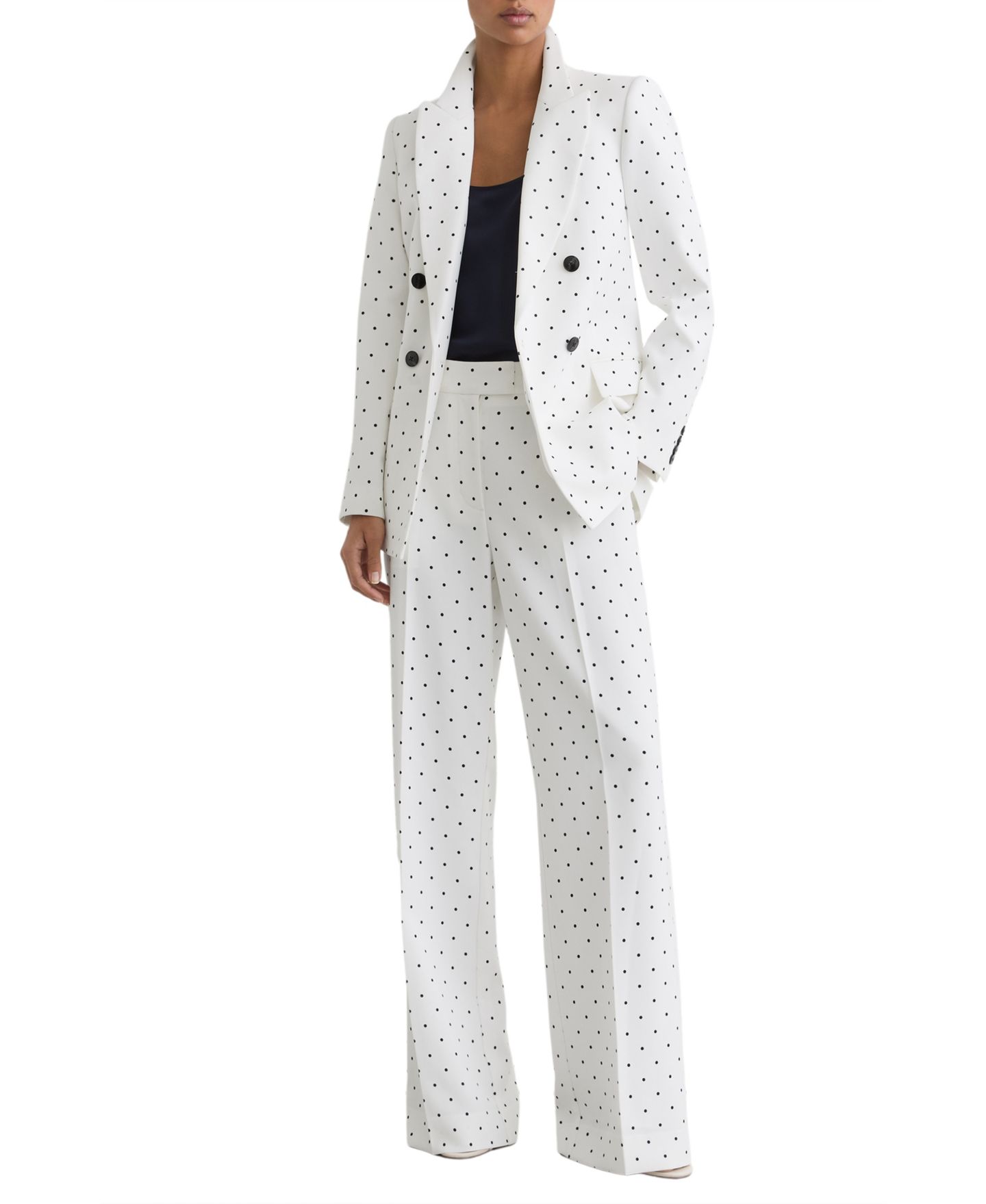 Женский пиджак REISS Beatrix Double-Breasted Padded-Shoulder Blazer, цвет: Whitenavy — фото 2