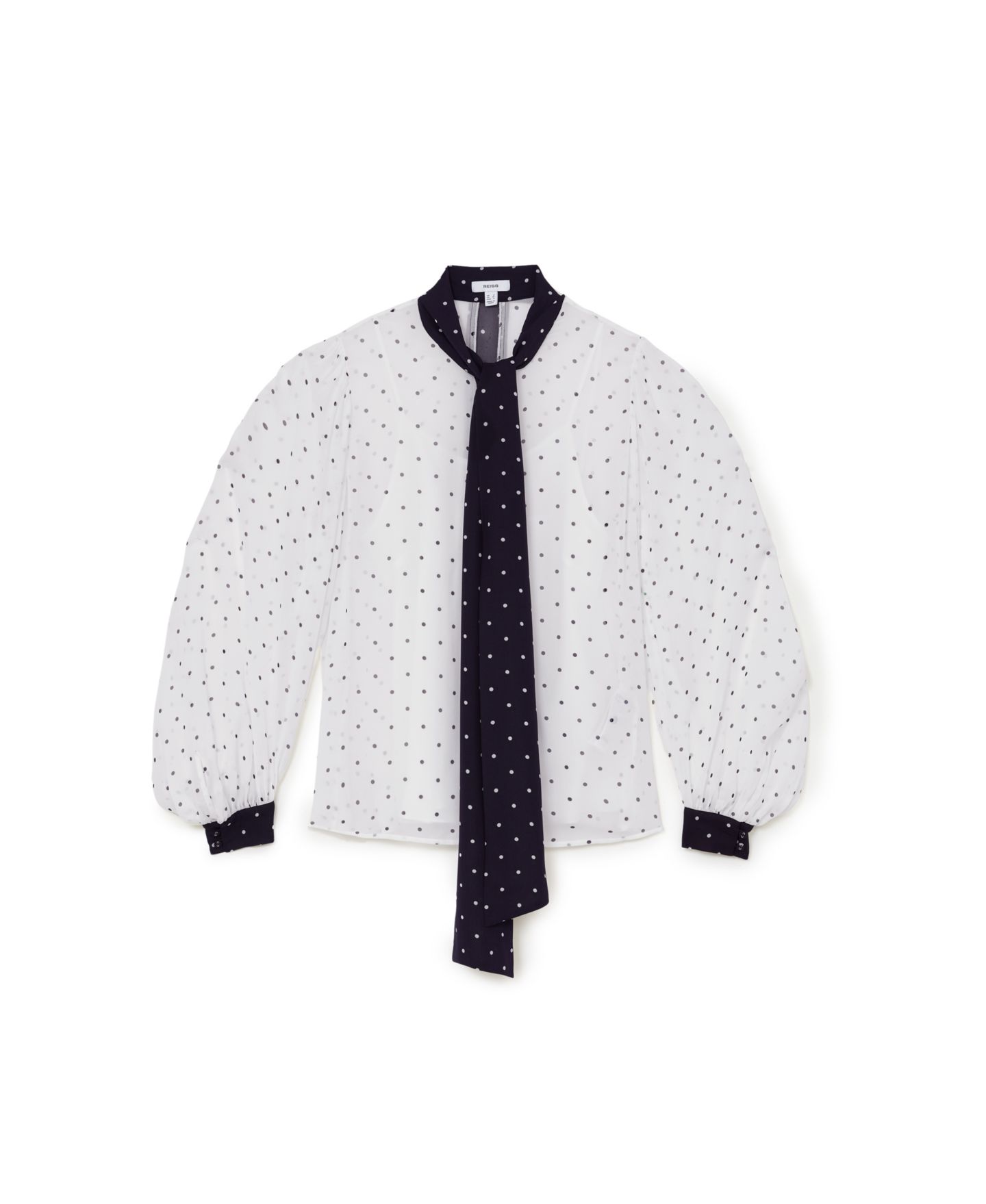 Женская блузка REISS Arial Tie-Neck Long-Sleeve, цвет: Ivorynavy — фото 4