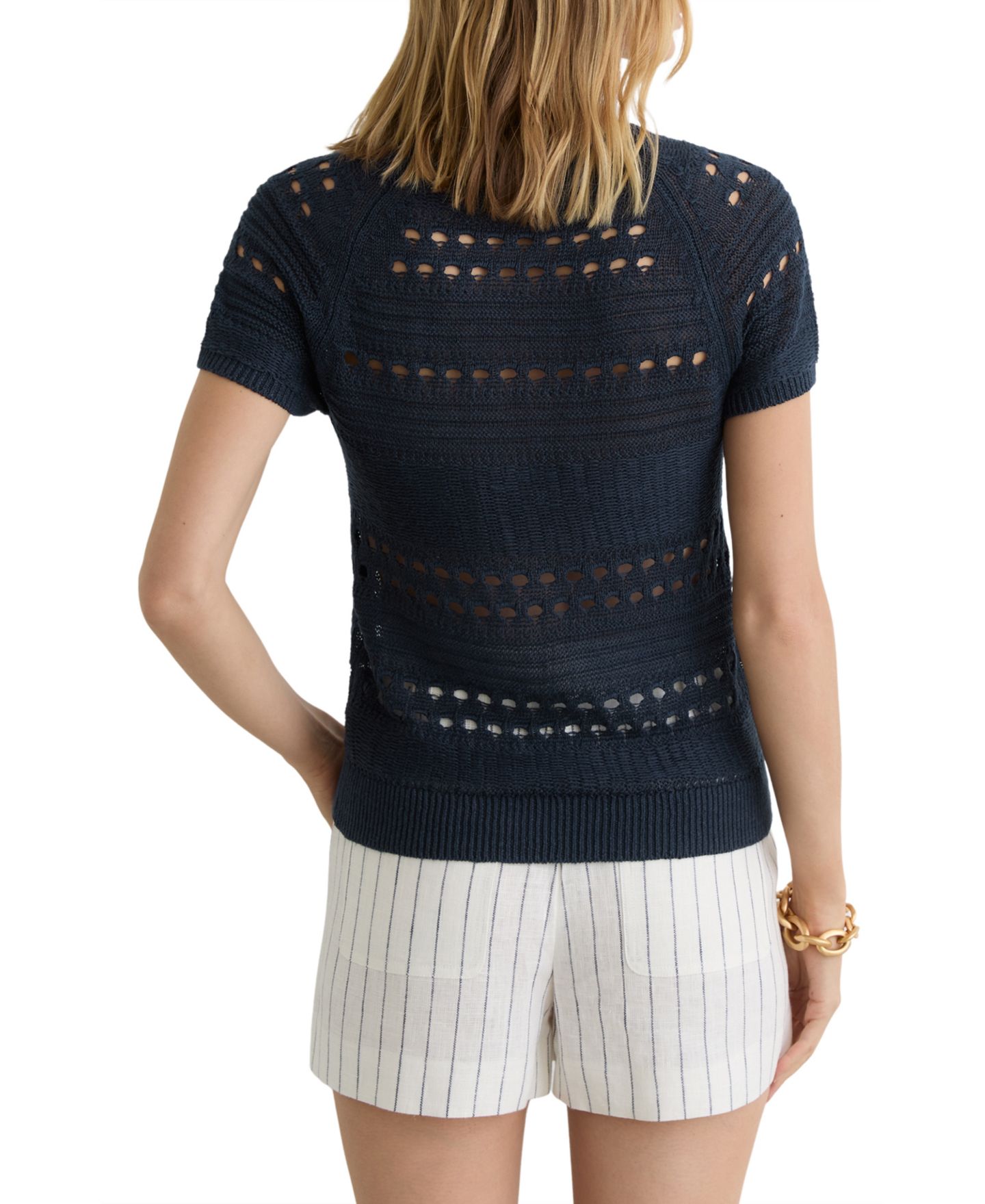 Женский топ REISS Chloe Linen Short-Sleeve Crewneck, цвет: Тёмно-синий — фото 2