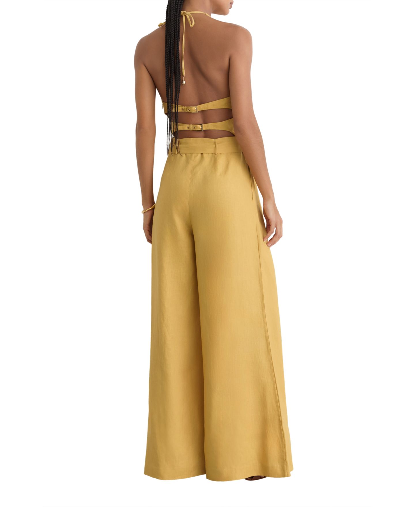 Женский комбинезон REISS Della Open-Back Wide-Leg Linen Jumpsuit, цвет: Жёлтый — фото 3
