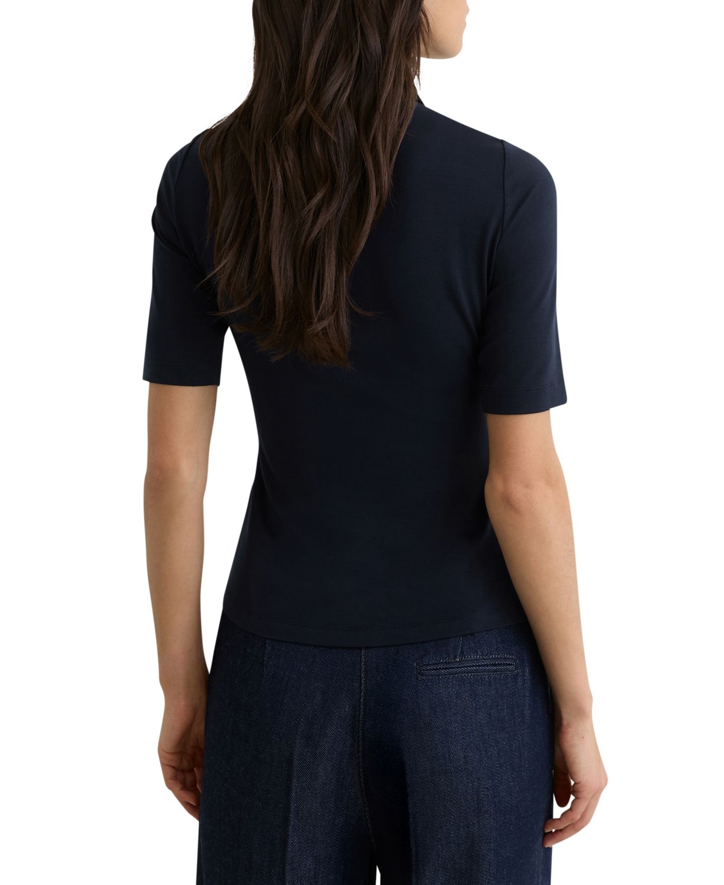 Женский топ REISS Colorblock Polo Half-Zip Short-Sleeve, цвет: Navyblack — фото 2