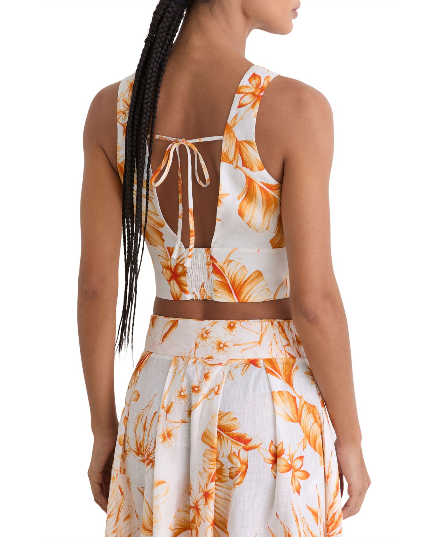 Женский топ REISS Milly Printed Tie-Front Open-Back Linen, цвет: Ivoryorang — фото 2