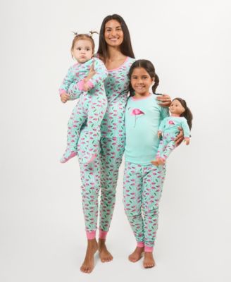 Matching Mommy & Me Aqua Blue Flamingo Cotton Pajamas