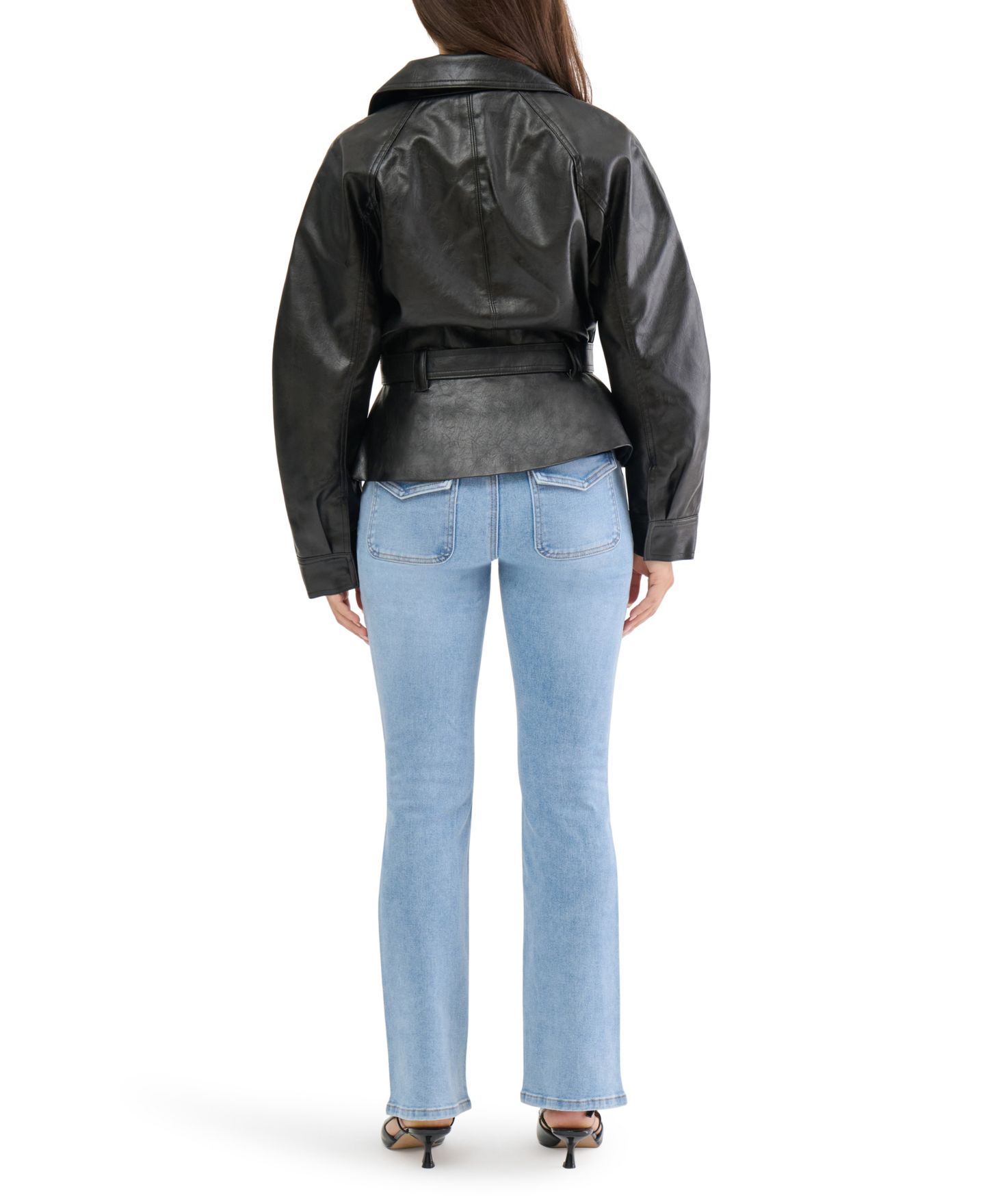 Женская куртка Madden Girl Juniors' Faux Leather Trench Zip-Front, цвет: Чёрный — фото 3