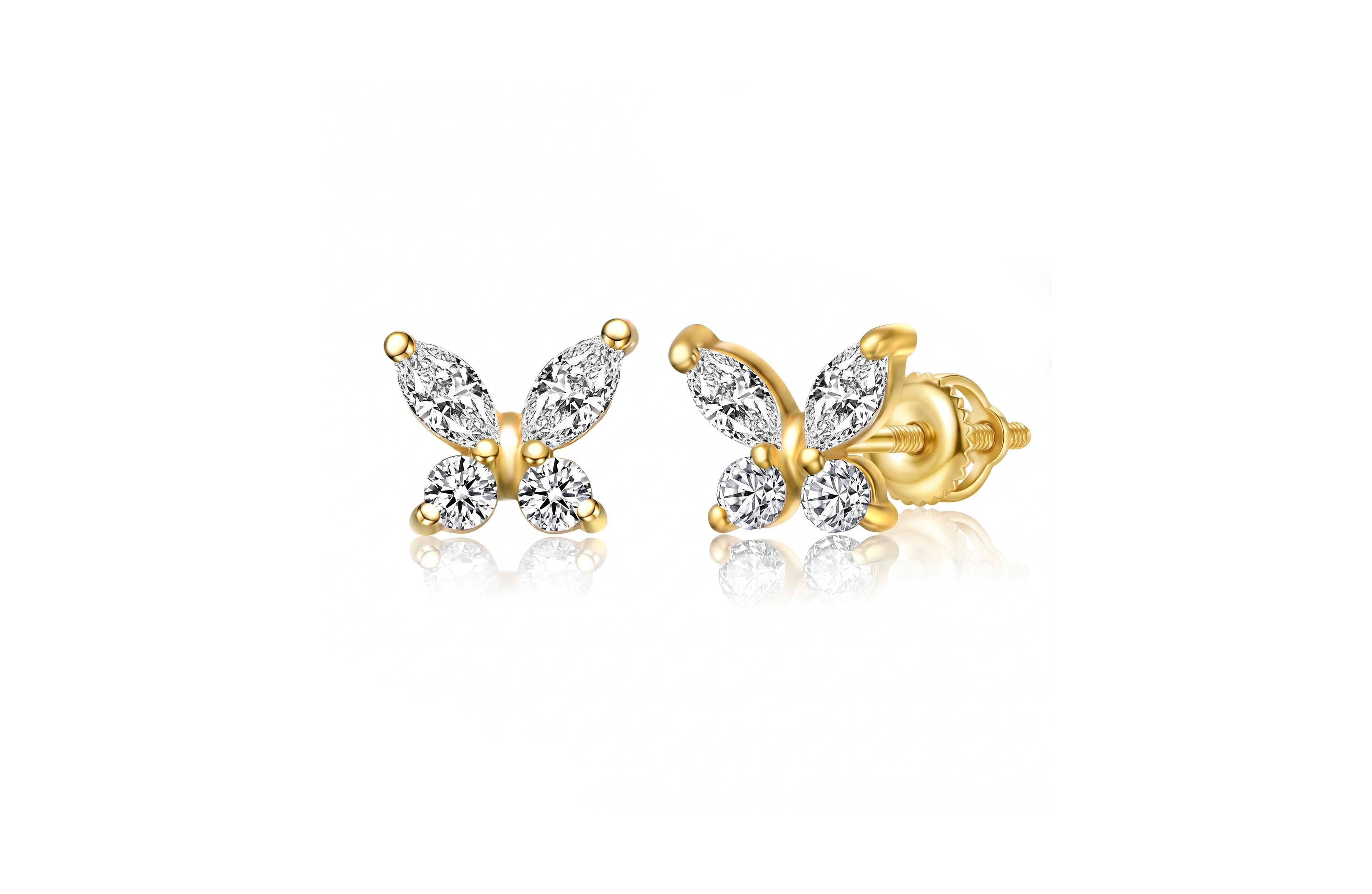 GiGiGirl Dainty Sterling Silver 14K Gold Plated Cz Butterfly Stud Earrings
