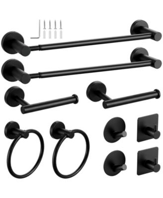 10 Piece Matte Black Bathroom Hardware Set Adjustable Bar