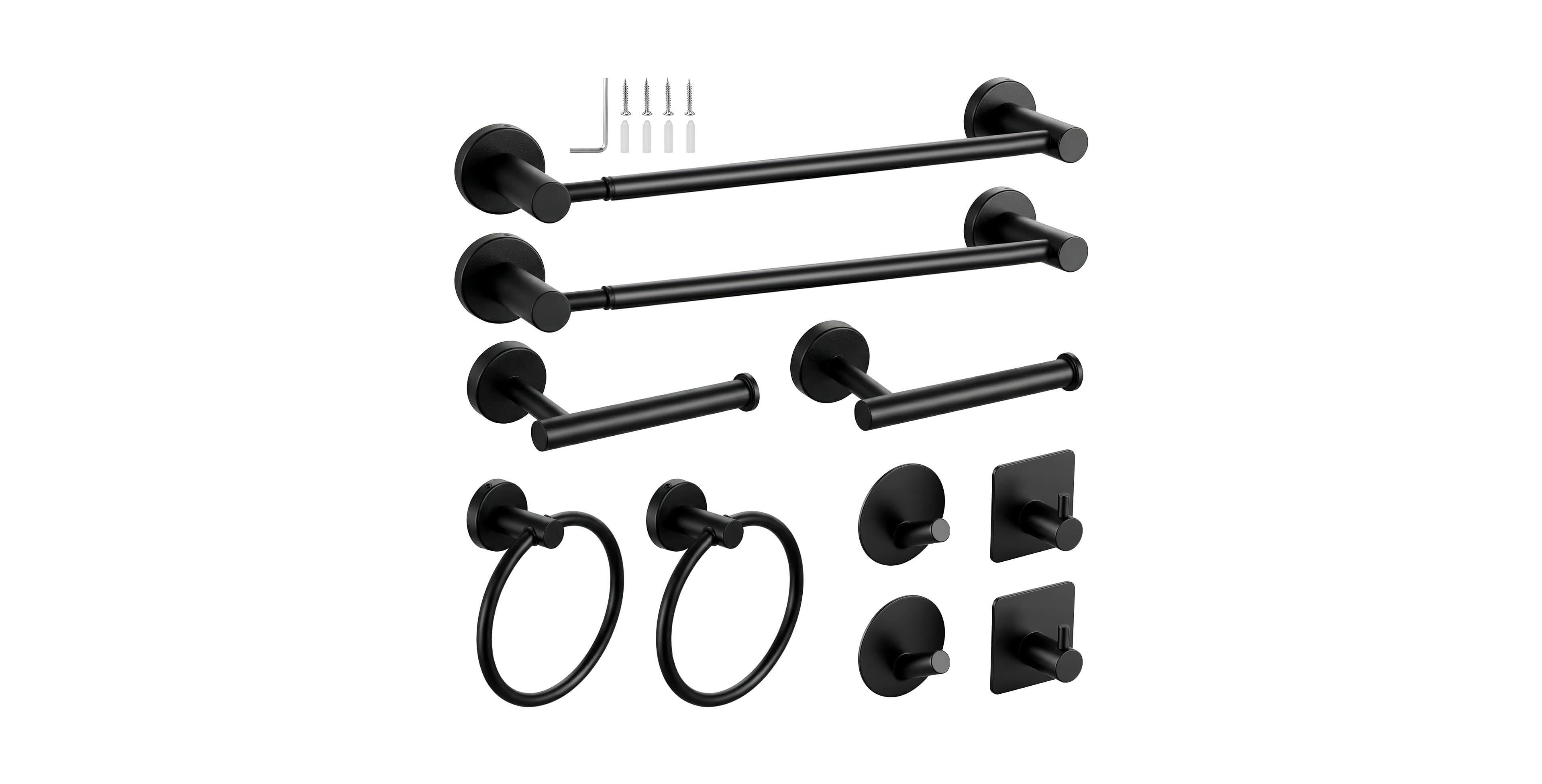 Cyqbd 10 Piece Matte Black Bathroom Hardware Set Adjustable Bar