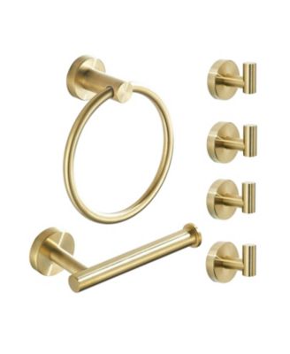 Bathroom Hardware Set Toilet Paper Holder Towel Ring 4 Robe Hooks