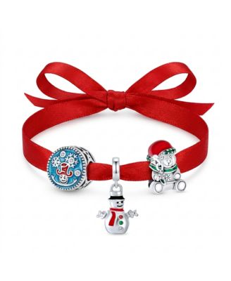 Teddy Bear, Snowman and Snowflake Christmas Charm Bead Bundle Sterling Silver