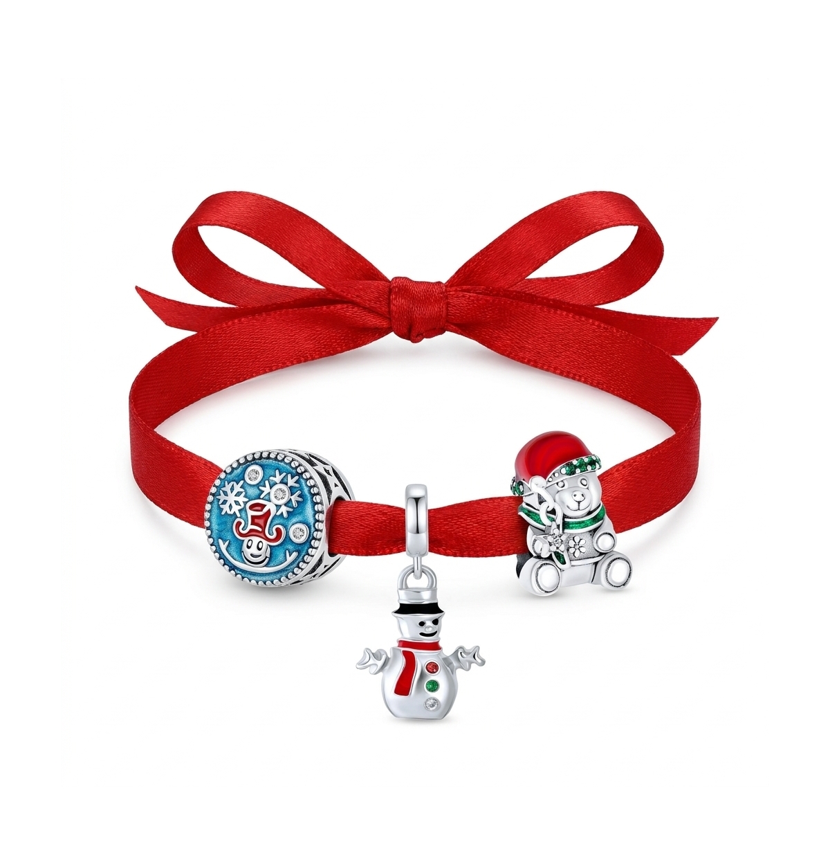 Bling Jewelry Crystal Snowflake, Snowman, and Bear Charms, 3-Piece Set in Sterling Silver