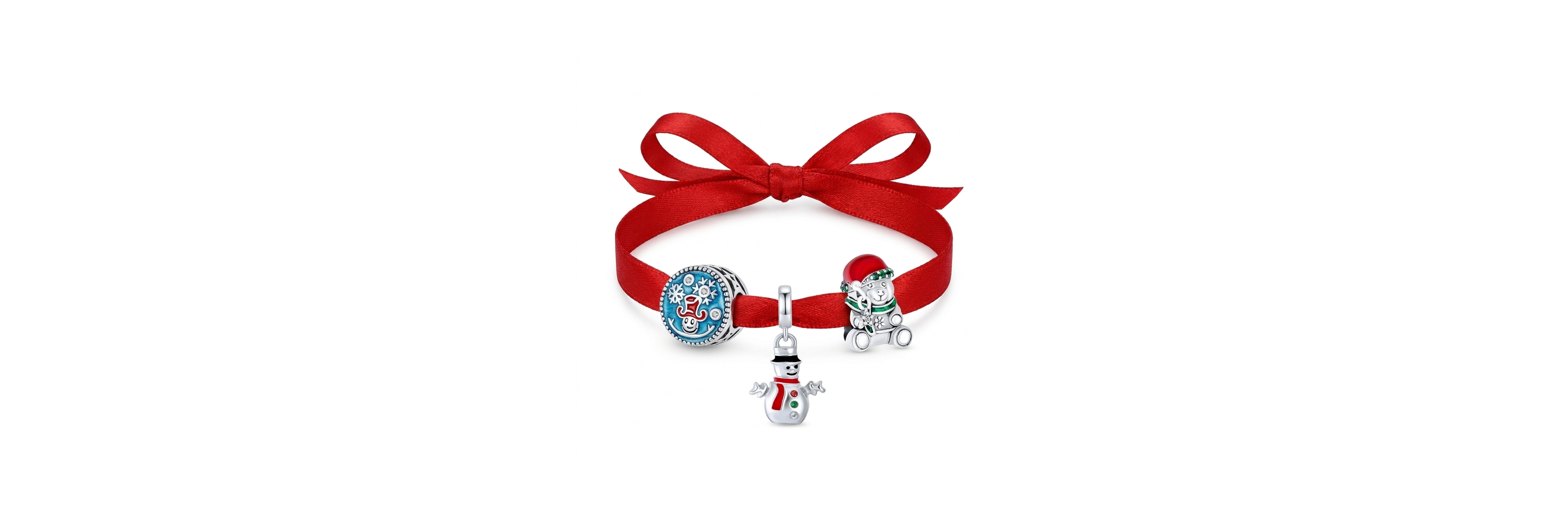 Bling Jewelry Crystal Snowflake, Snowman, and Bear Charms, 3-Piece Set in Sterling Silver