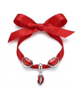 Romantic Seal With A Kiss Red Crystal Bead Charm Set .925 Sterling Silver