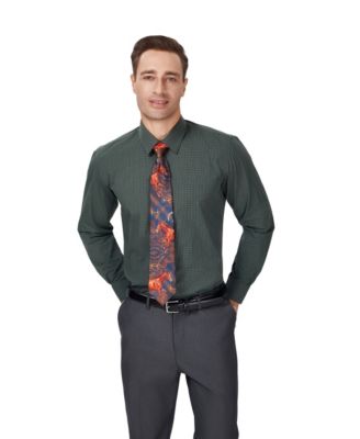 Men's Slim-Fit Grid Dress Shirt