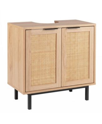 Bathroom Vanity Cabinet with U-Shaped Cut-Out 2 Rattan Doors and Shelf
