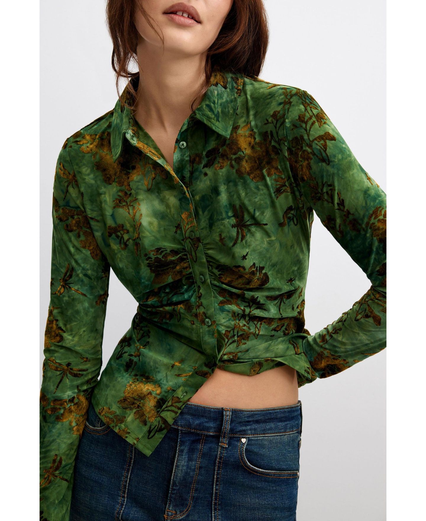 Женская рубашка Desigual Long-Sleeve Flocked-Knit Abstract-Print — фото 4