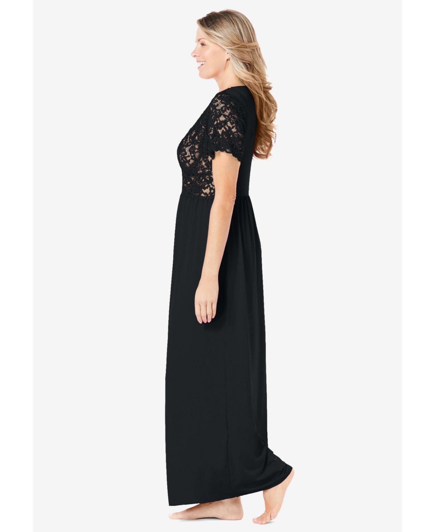 Женские платья Amoureuse Long Lace Top Stretch Knit Gown, цвет: Чёрный — фото 4