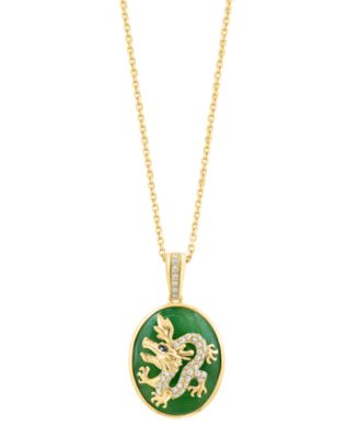 Diamond and Jade Pendant (1/6 ct. t.w.) in 14k Yellow Gold