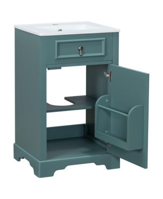 20 Inch Freestanding Bathroom Vanity, MDF Cabinet with Solid Wood Frame, Ceramic Integrated Sink, Door-Mounted Organizer, Assembly Required