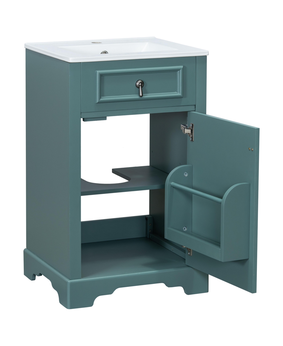 Sillysis 20 Inch Freestanding Bathroom Vanity, Mdf Cabinet with Solid Wood Frame, Ceramic Integrated Sink, Door-Mounted Organizer, Assembly Required -