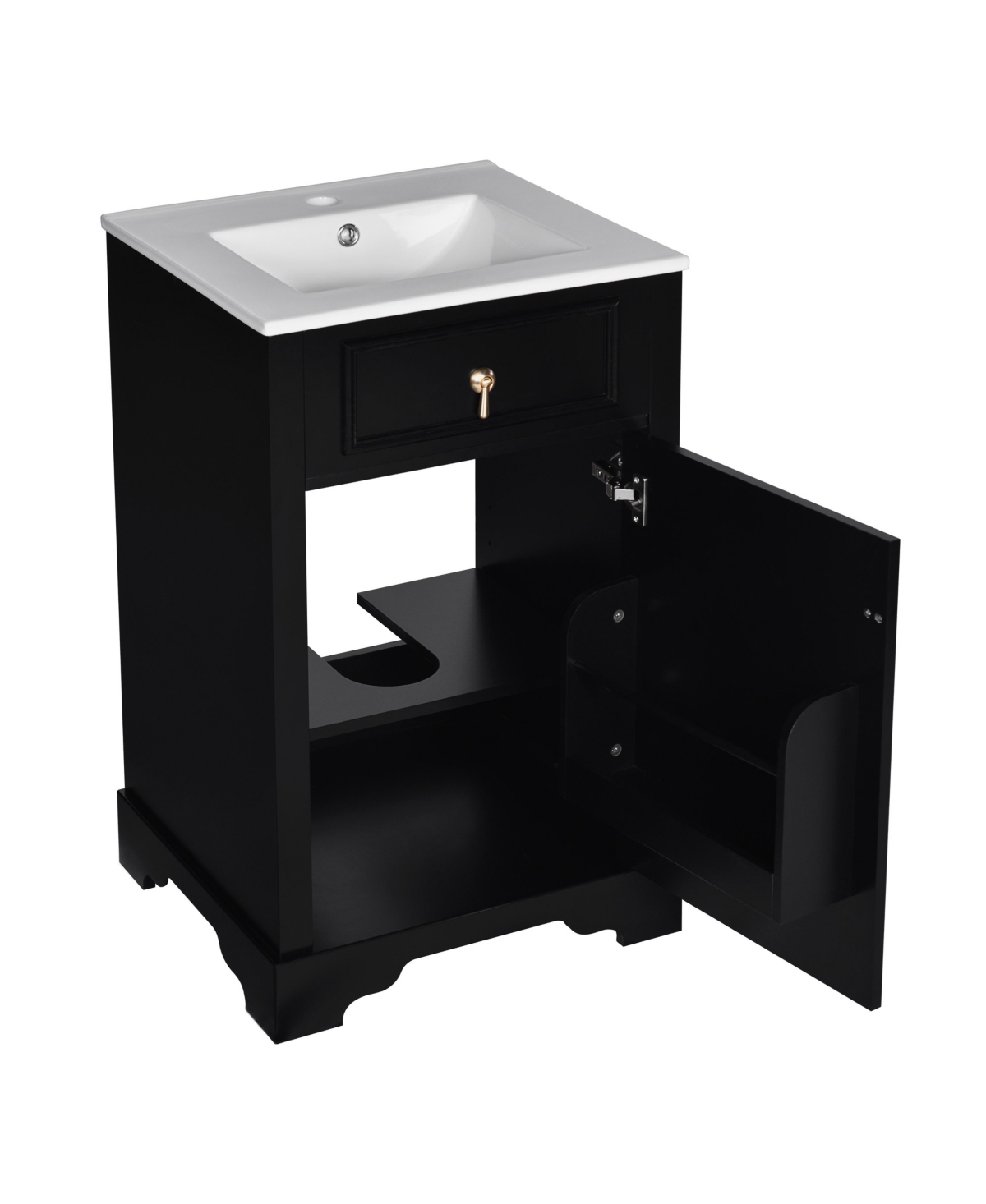 Sillysis 20 Inch Freestanding Bathroom Vanity, Mdf Cabinet with Solid Wood Frame, Ceramic Integrated Sink, Door-Mounted Organizer, Assembly Required -