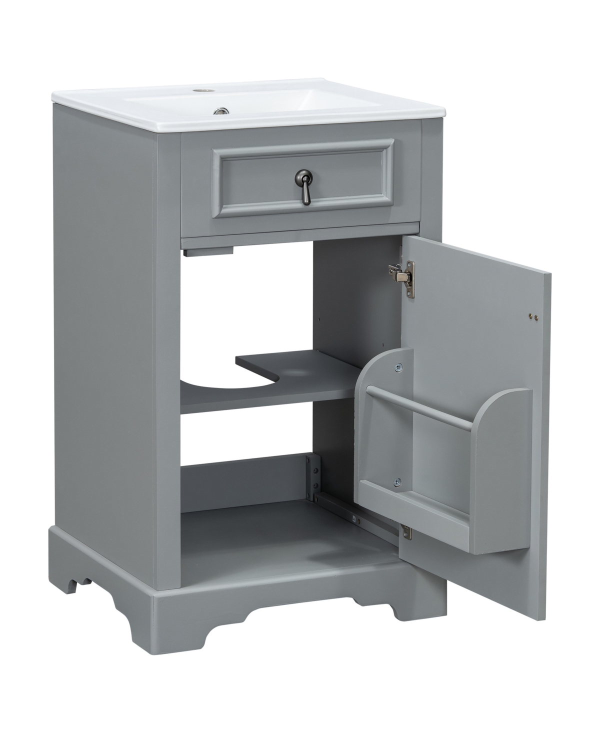 Sillysis 20 Inch Freestanding Bathroom Vanity, Mdf Cabinet with Solid Wood Frame, Ceramic Integrated Sink, Door-Mounted Organizer, Assembly Required -