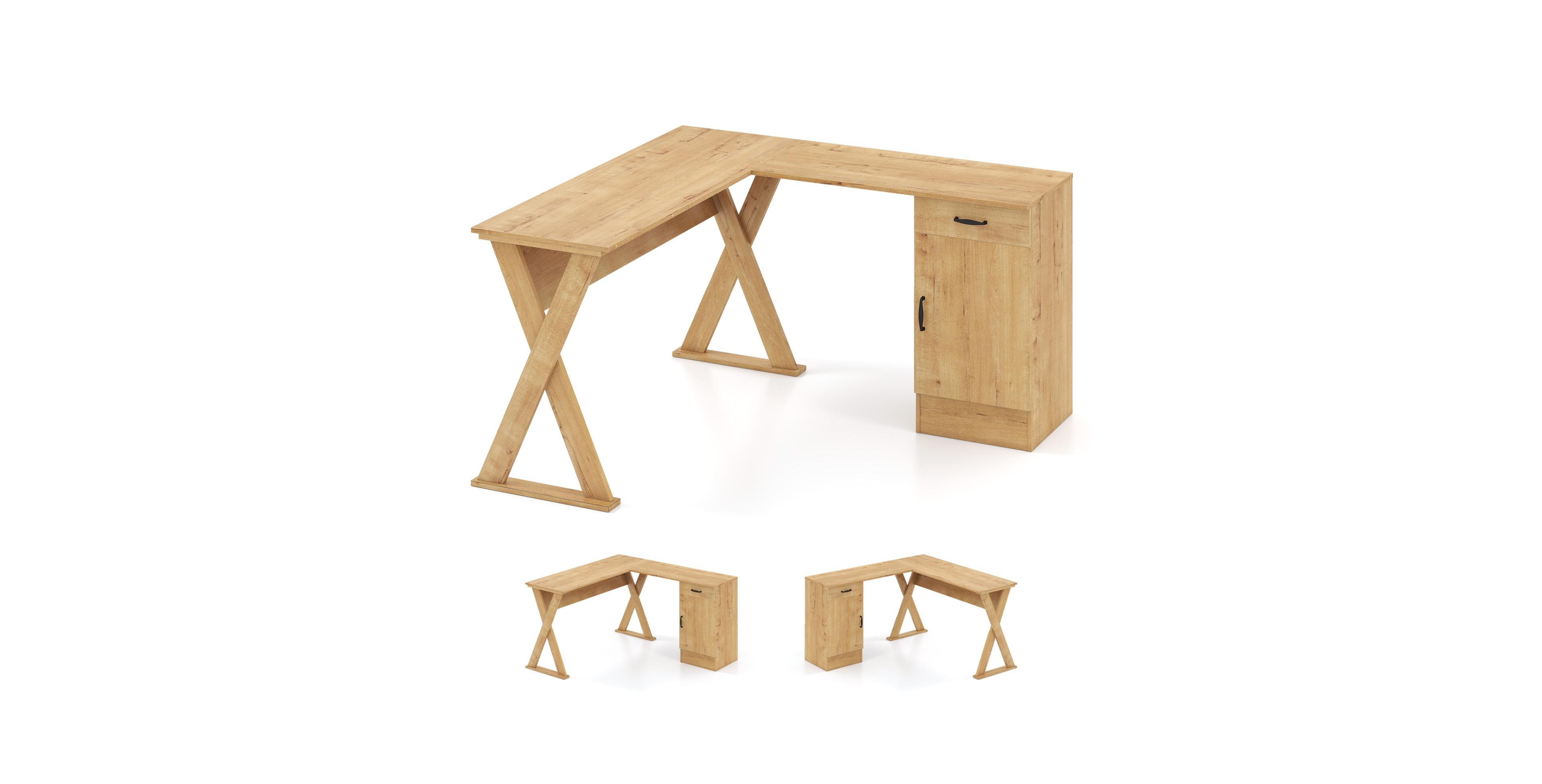 Sugift L-Shaped Computer Reversible Drawer and Cabinet Bedroom Small Spaces Workstation Desk