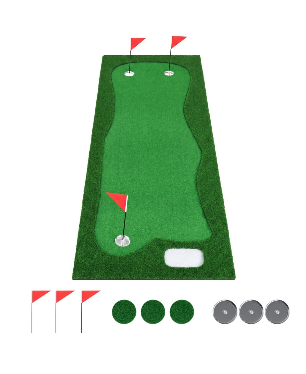 Sugift 10 x 3.5ft Golf Putting Green with 3 Hole Cups and 3 Flags for Home Backyard Garage Office - Green