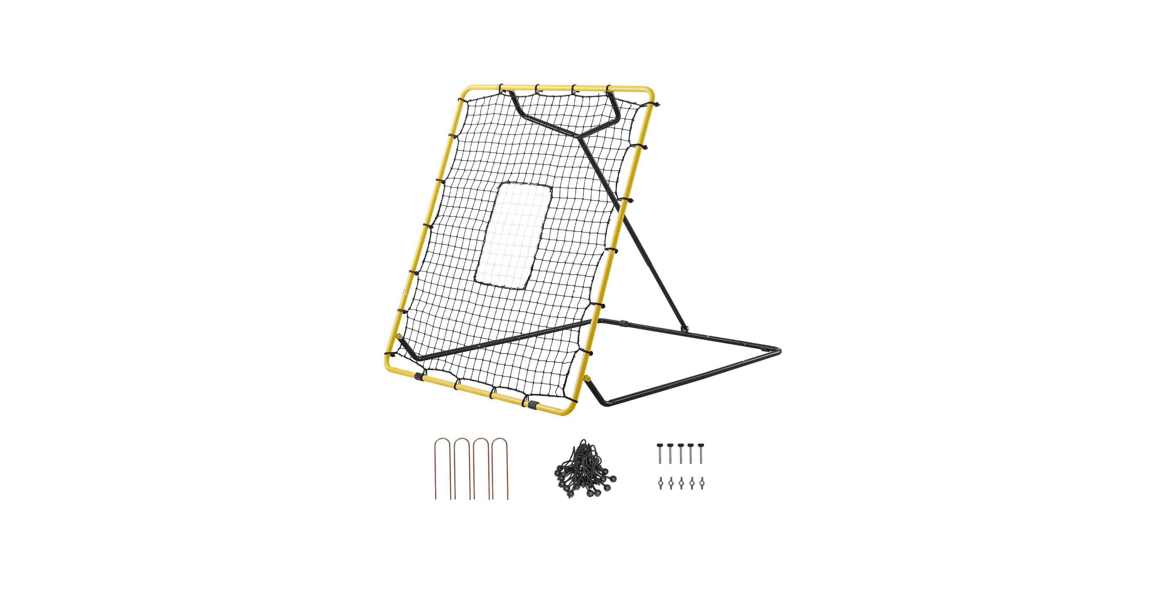 Sugift 4 x 4.5 ft Baseball Softball Rebounder Net with 4 Adjustable Angles Strike Zone Steel Frame Trainer