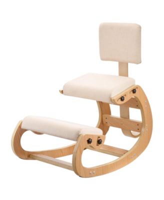 Wooden Ergonomic Kneeling Chair with Adjustable Height Thick Foam Cushions Backrest and Wood Frame
