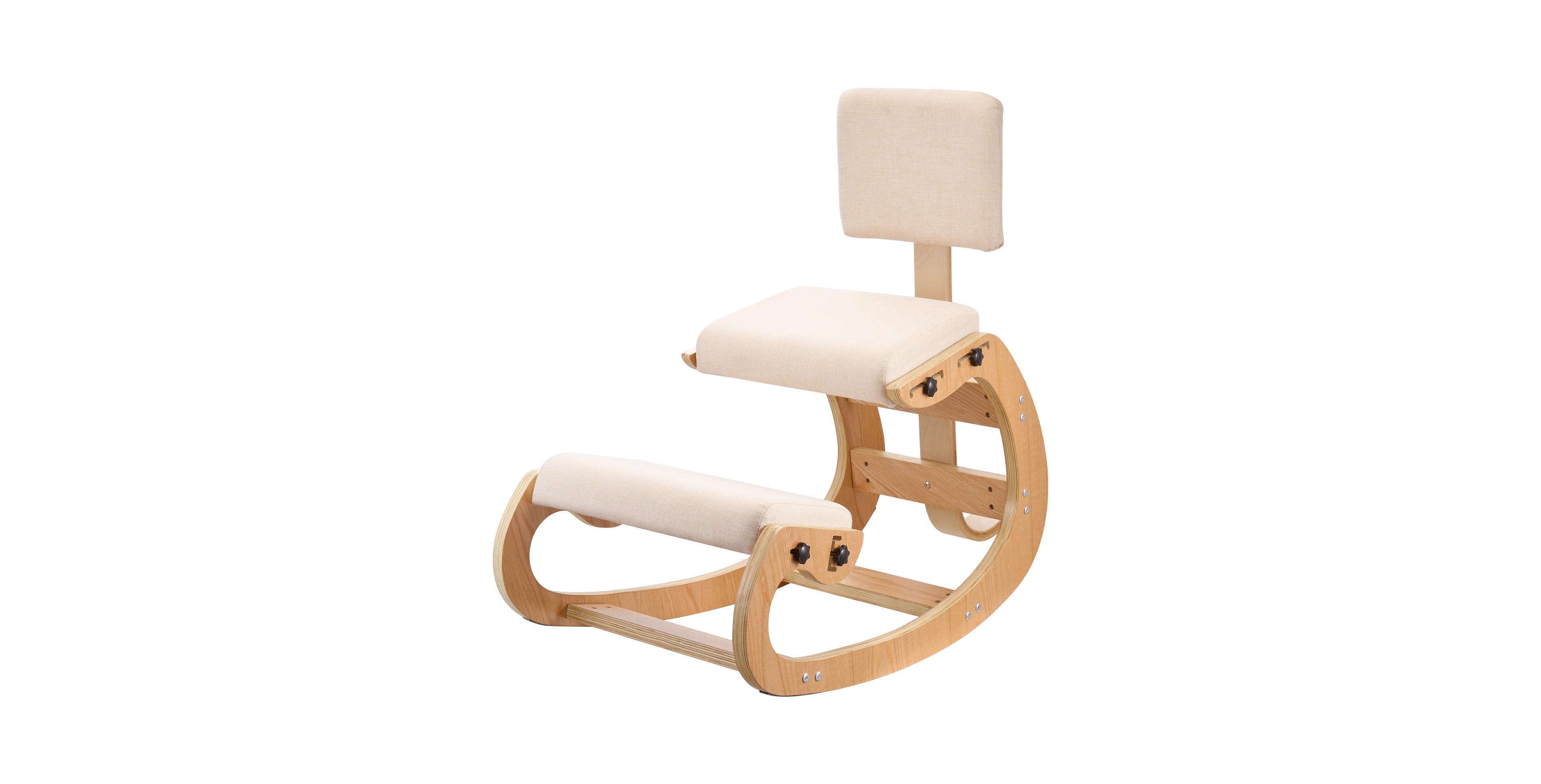 Sugift Wooden Ergonomic Kneeling Chair with Adjustable Height Thick Foam Cushions Backrest and Wood Frame