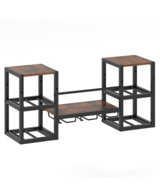 Heavy-Duty Wall Mounted Metal Wine Rack with Glass Holder and 8-Bottle Storage