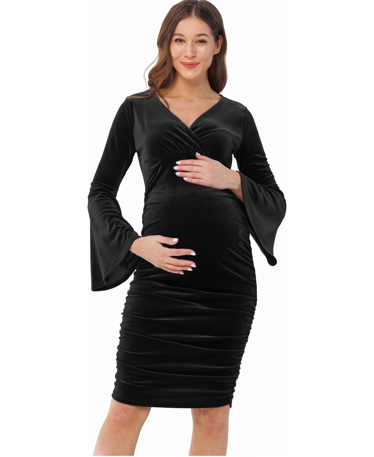 Hello Miz Women's V-Neck Bell-Sleeve Nursing-Friendly Dress
