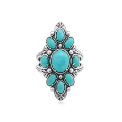 Kingman Turquoise Marquise-Shaped Cluster Ring in Sterling Silver