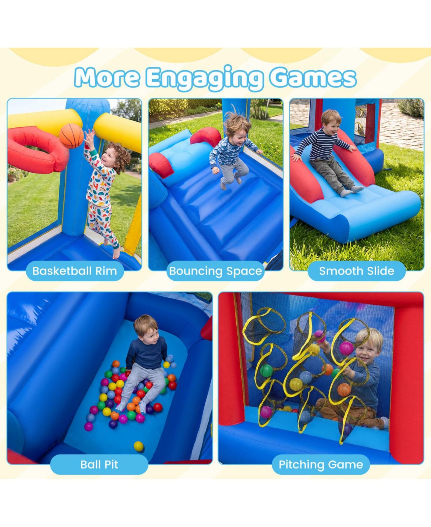 Детская игрушка SUGIFT Inflatable Bounce House with Slide, Ball Pit, Basketball Rim & Games, 550W Blower, Ages 3-12, цвет: Синий — фото 6
