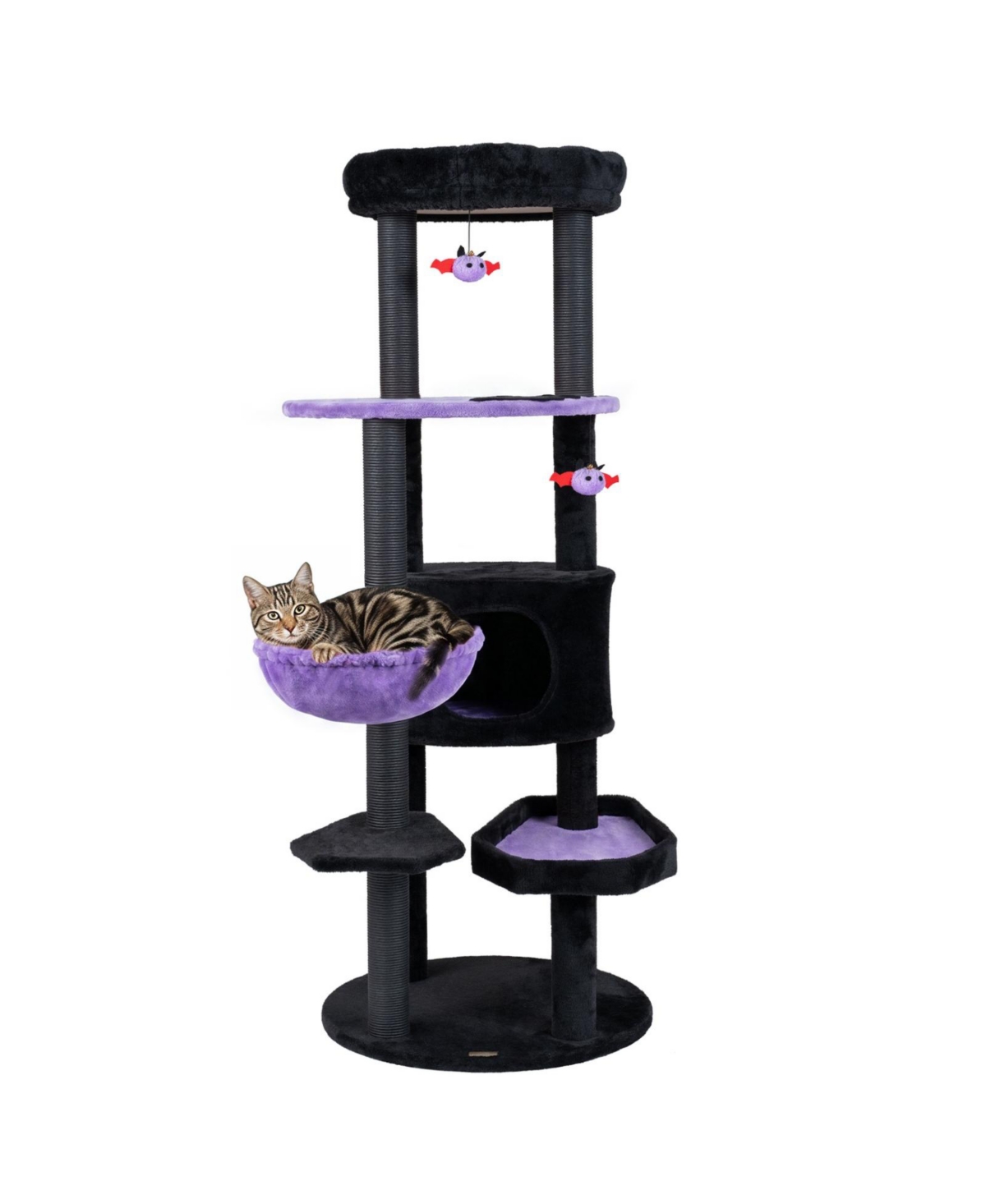 Sugift 60in Gothic Halloween Cat Tower with Plush Perch and Spider Hanging Toys - Black/purple