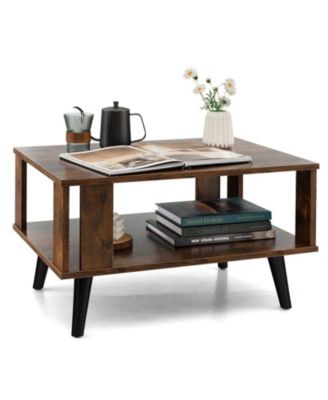 28 in Mid-Century Coffee Table with Open Storage Shelf