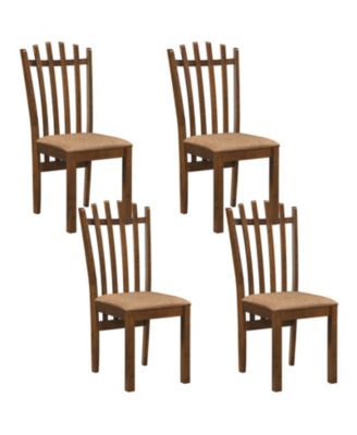 Farmhouse Slat Back Rubber Wood Dining Chairs Set of 4