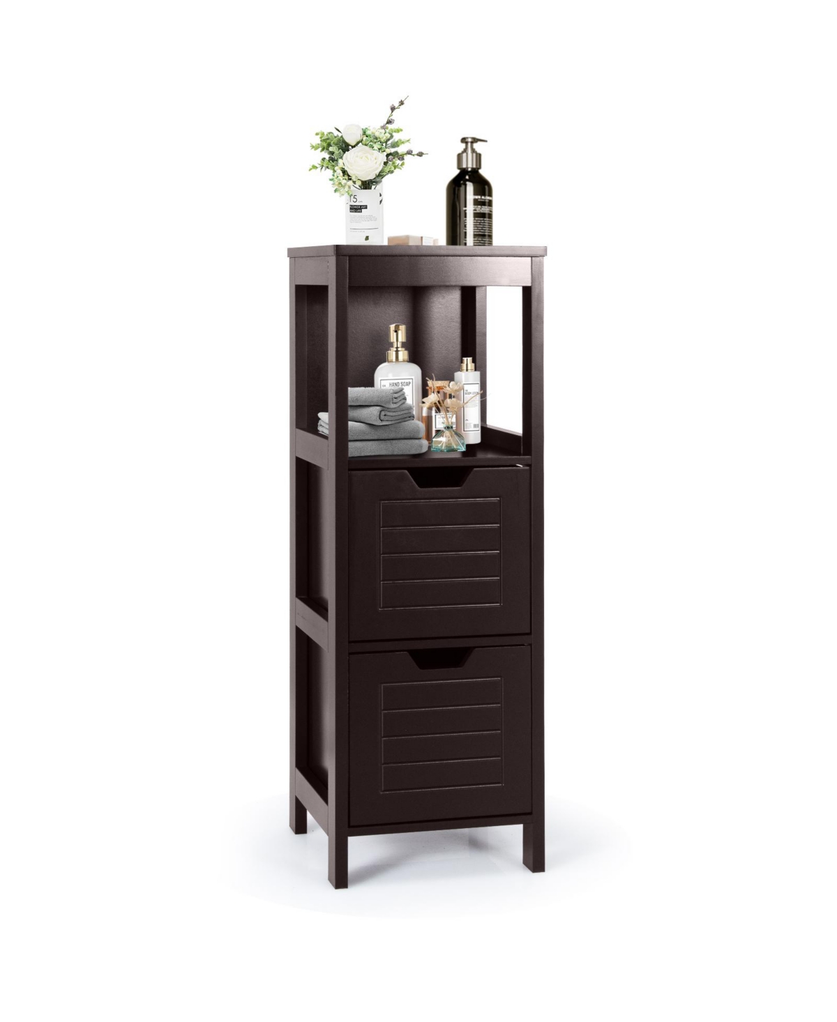 Volenca Bathroom Floor Storage Cabinet with 3 Tiers and 2 Drawers - Brown