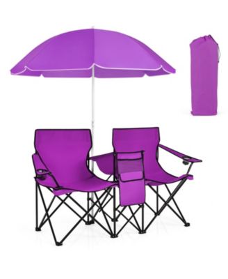 Portable Folding Picnic Double Chair with Removable Umbrella